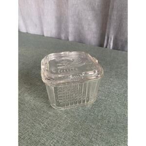 Vintage Federal Glass Dish w Lid Ribbed Storage Container Mid-Cen Ship Pattern